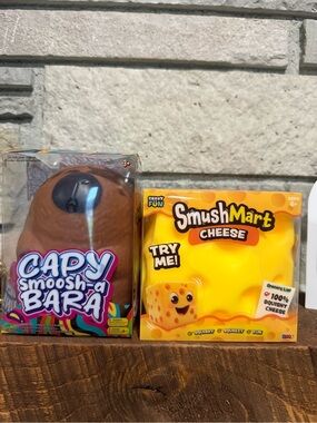 Capy Smoosh-a-Bara & SmushMart Cheese Squishy Toy Duo - Brown & Yellow